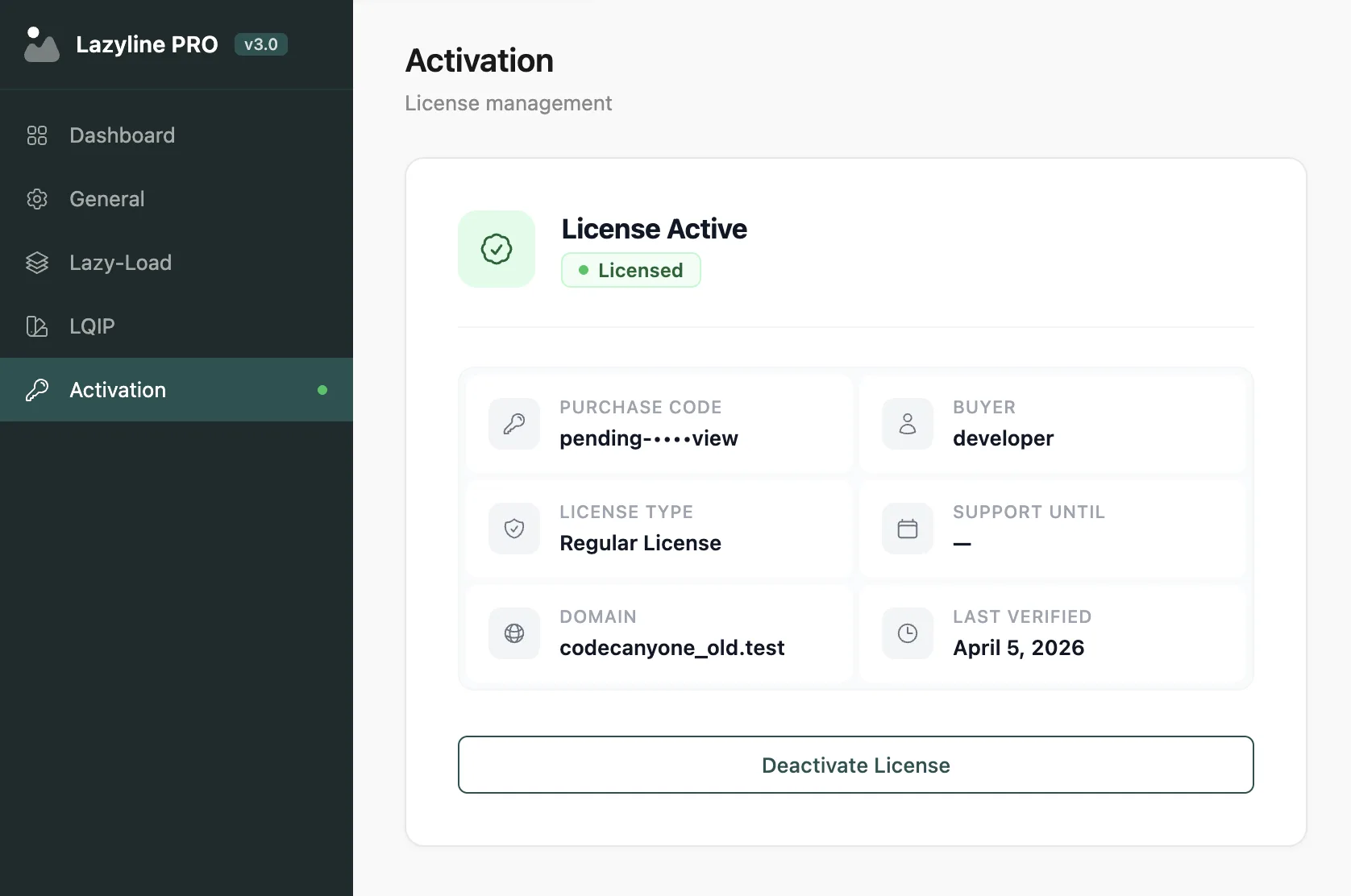 Lazyline PRO activation page