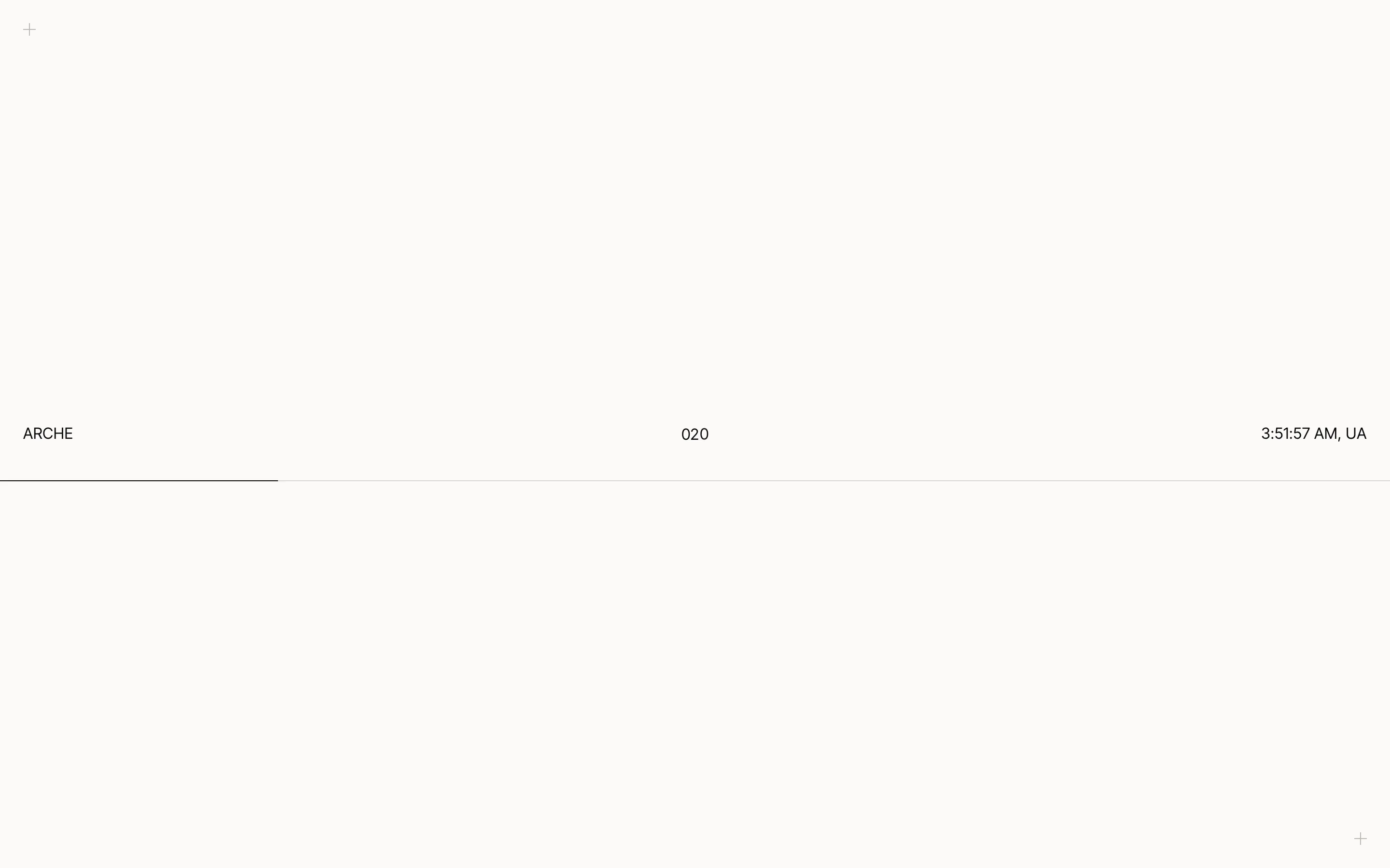 The light loader screen with the site title on the left, the count 020 in the middle, the local time on the right and a thin progress line under them